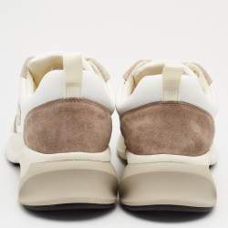 Pre Owned Tory Burch White/Brown Suede and Leather Good Luck Low Top Sneakers Size 40.5