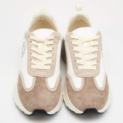 Pre Owned Tory Burch White/Brown Suede and Leather Good Luck Low Top Sneakers Size 40.5