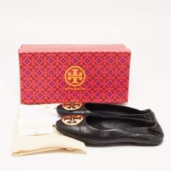 Pre Owned Tory Burch Black Leather Minnie Ballet Flats Size 40