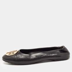 Pre Owned Tory Burch Black Leather Minnie Ballet Flats Size 40