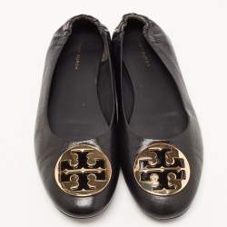 Pre Owned Tory Burch Black Leather Minnie Ballet Flats Size 40
