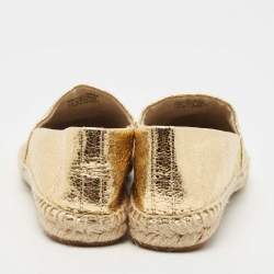 Pre Owned Tory Burch Gold/Brown Leather Espadrille Flats Size 38.5