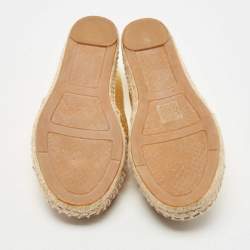 Pre Owned Tory Burch Gold/Brown Leather Espadrille Flats Size 38.5