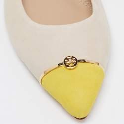 Pre Owned Tory Burch Beige/Yellow Suede Ballet Flats Size 38.5