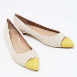 Pre Owned Tory Burch Beige/Yellow Suede Ballet Flats Size 38.5