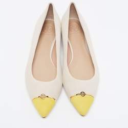 Pre Owned Tory Burch Beige/Yellow Suede Ballet Flats Size 38.5