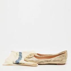 Pre Owned Tory Burch Two Tone Python Embossed Leather Reva Ballet Flats Size 41.5