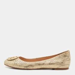 Pre Owned Tory Burch Two Tone Python Embossed Leather Reva Ballet Flats Size 41.5