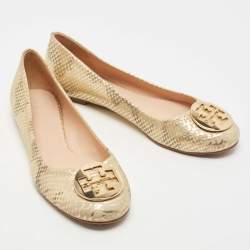 Pre Owned Tory Burch Two Tone Python Embossed Leather Reva Ballet Flats Size 41.5