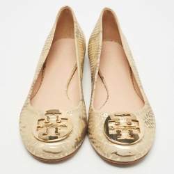 Pre Owned Tory Burch Two Tone Python Embossed Leather Reva Ballet Flats Size 41.5
