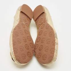 Pre Owned Tory Burch Two Tone Python Embossed Leather Reva Ballet Flats Size 41.5