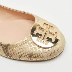 Pre Owned Tory Burch Two Tone Python Embossed Leather Reva Ballet Flats Size 41.5