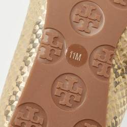 Pre Owned Tory Burch Two Tone Python Embossed Leather Reva Ballet Flats Size 41.5