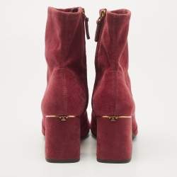 Pre Owned Tory Burch Burgundy Suede Ankle Boots Size 37