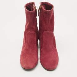 Pre Owned Tory Burch Burgundy Suede Ankle Boots Size 37