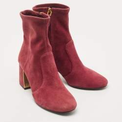 Pre Owned Tory Burch Burgundy Suede Ankle Boots Size 37