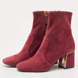 Pre Owned Tory Burch Burgundy Suede Ankle Boots Size 37
