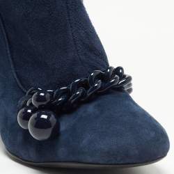 Pre Owned Tory Burch Navy Blue Suede Knee Length Boots Size 37