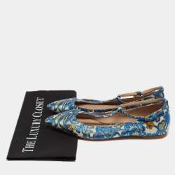Pre Owned Tory Burch Blue Jacquard Fabric Ashton Flats Size 38