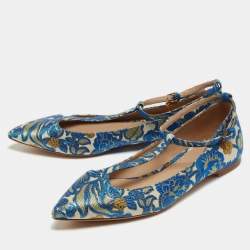 Pre Owned Tory Burch Blue Jacquard Fabric Ashton Flats Size 38