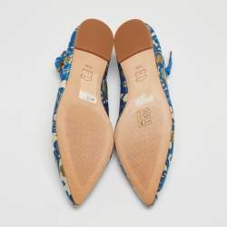 Pre Owned Tory Burch Blue Jacquard Fabric Ashton Flats Size 38