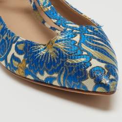 Pre Owned Tory Burch Blue Jacquard Fabric Ashton Flats Size 38