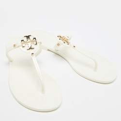 Pre Owned Tory Burch Off White Rubber Mini Miller Thong Flats Size 39.5