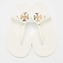 Pre Owned Tory Burch Off White Rubber Mini Miller Thong Flats Size 39.5