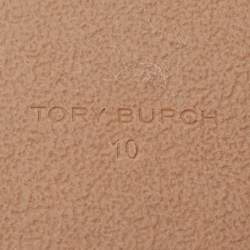 Pre Owned Tory Burch Brown Double T Shearling Fur Flat Slides Size 40