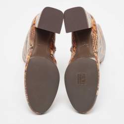 Tory Burch Brown Python Embossed Leather Ankle Boots Size 37.5