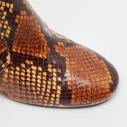 Tory Burch Brown Python Embossed Leather Ankle Boots Size 37.5