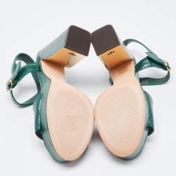 Pre Owned Tory Burch Green Croc Embossed Leather Martine Platform Sandals Size 40