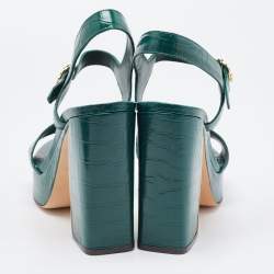 Pre Owned Tory Burch Green Croc Embossed Leather Martine Platform Sandals Size 40