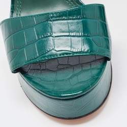 Pre Owned Tory Burch Green Croc Embossed Leather Martine Platform Sandals Size 40