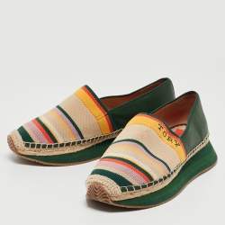 Pre Owned Tory Burch Multicolor Printed Knit Fabric and Leather Daisy Slip On Sneakers Size 38