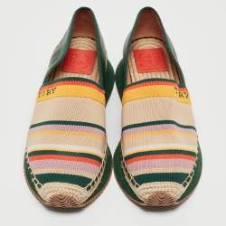 Pre Owned Tory Burch Multicolor Printed Knit Fabric and Leather Daisy Slip On Sneakers Size 38