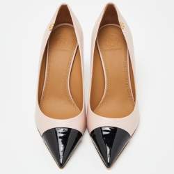 Pre Owned Tory Burch Pink/Black Patent and Leather Penelope Pumps Size 38.5