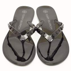 Pre Owned Tory Burch Black Rubber Studded Thong Flats Size 38.5