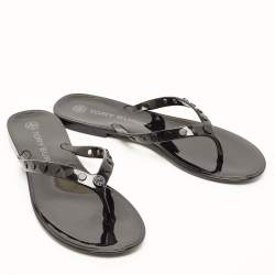 Pre Owned Tory Burch Black Rubber Studded Thong Flats Size 38.5