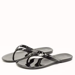 Pre Owned Tory Burch Black Rubber Studded Thong Flats Size 38.5