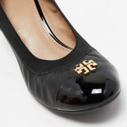 Pre Owned Tory Burch Black Leather Jolie Wedge Pumps Size 40
