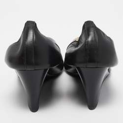 Pre Owned Tory Burch Black Leather Jolie Wedge Pumps Size 40