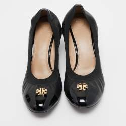 Pre Owned Tory Burch Black Leather Jolie Wedge Pumps Size 40