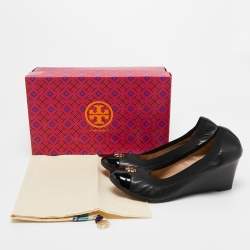 Pre Owned Tory Burch Black Leather Jolie Wedge Pumps Size 40