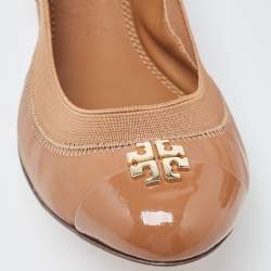 Pre Owned Tory Burch Brown Patent and Leather Jolie Scrunch Ballet Flats Size 39.5
