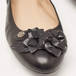 Pre Owned Tory Burch Black Leather Blossom Ballet Flats Size 39.5