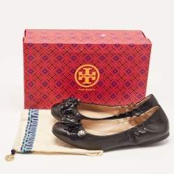 Pre Owned Tory Burch Black Leather Blossom Ballet Flats Size 39.5