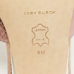 Pre Owned Tory Burch Rosegold Lizard Embossed Leather Ines Slides Size 39.5