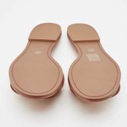 Pre Owned Tory Burch Brown Leather Everly Flat Slides Size 37.5