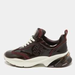 Pre Owned Tory Burch Burgundy Suede and Patent Leather Low Top Sneakers Size 39.5
